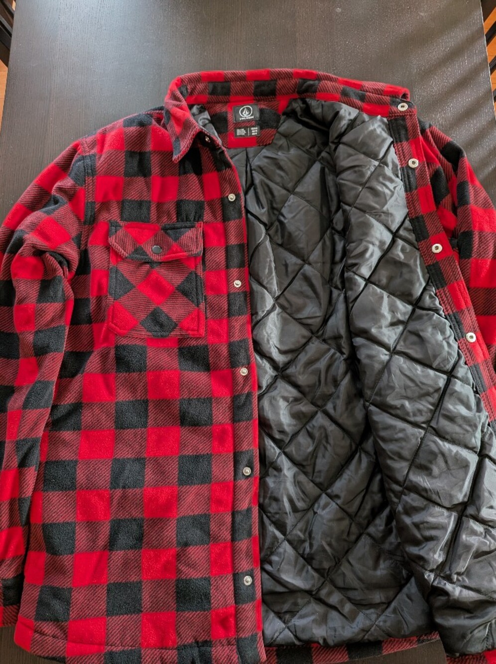 Volcom Mens Fleece Quilt Lined Overshirt Insulated Jacket Red Buffalo Plaid XL - Picture 10 of 13